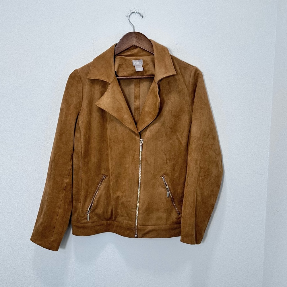 Chico's Suede Bomber Jacket in Brown